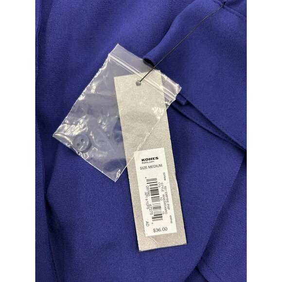 NWT Apt 9 Ladies Sz M Long Sleeve Hidden Button Up Blouse Blue VNeck Casual Work - Picture 7 of 10